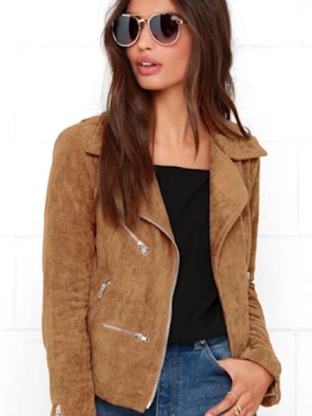 LULU’S Suede with Love Tan Suede Moto Jacket size medium